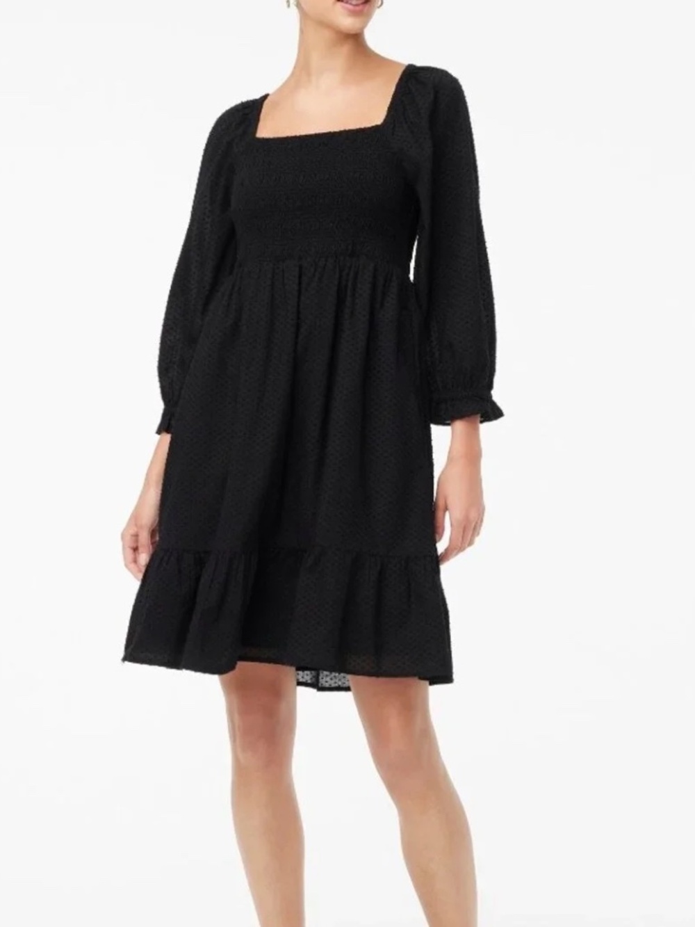 J Crew Factory Black Square Neck Long Sleeve Smocked Dress - Size MP